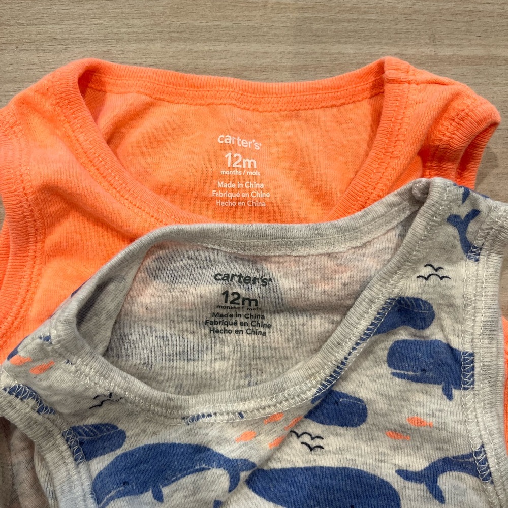 Carter's Orange and Gray Whale Tank Bodysuits Set Size 12 Months - Picture 7 of 7